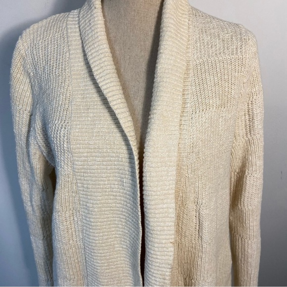 LL Bean Women’s Sweater Open Front Cream Cotton Large Grannie Core - Picture 7 of 10